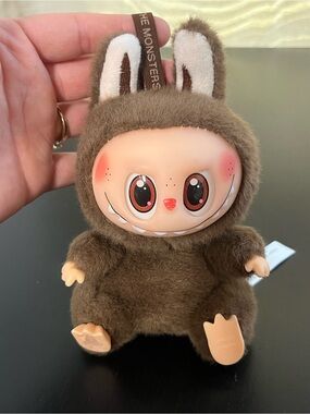 POP MART THE MONSTERS Brown Plush Vinyl Keychain Labubu Style Figure Used